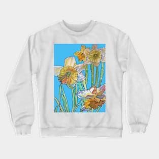 Abstract Yellow Daffodil Watercolor Pattern on Light Blue Crewneck Sweatshirt